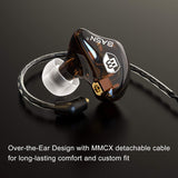 In-Ear Monitor Headphones Dual Dynamic Drivers in Ear Earphones Detachable MMCX Cable Musicians In-Ear Earbuds Headphones (BC100 Brown, with No Mic)