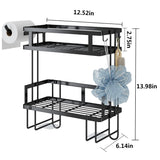 2-Tier over the Toilet Storage Rack,Metal Bathroom Shelf with Hanging Hook and Toilet Paper Holder Black