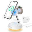 Cableet 3 in 1 Wireless Charging Station with 20W PD Adapter 15W Magnetic Wireless Charger Stand Fast Charging with Light for iPhone 15 14 13 12 AirPods & iWatch Series Night Stand Charger Station