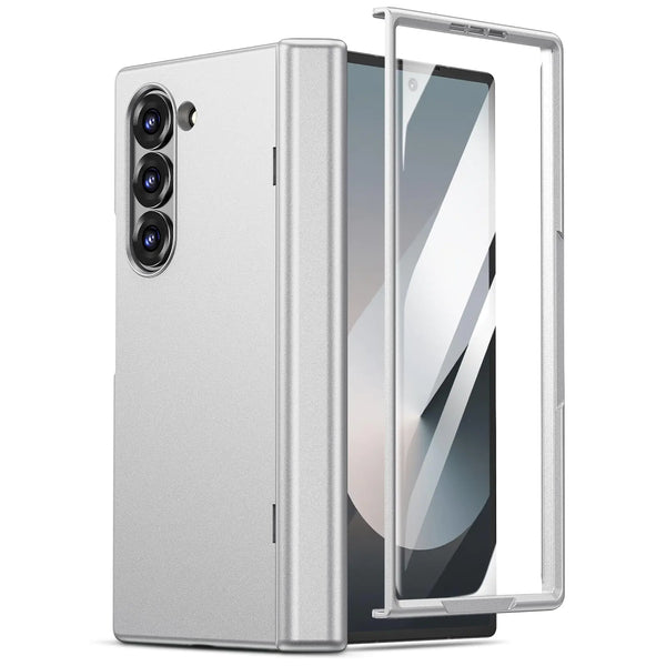 Maxdara for Z Fold 6 Phone Case Samsung Z Fold 6 Case with Hinge Protection & Built-in Screen Protector & Support Wireless Charging Hard PC Cover Case for Samsung Galaxy Z Fold 6 5G (Silver)