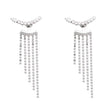 Sterling Silver Needle Sparkling Long Fringed Zircon Earrings
