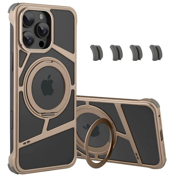 aidvaia Frameless Phone Case Compatible with iPhone 16 Pro Phone Case Magnetic Kickstand Metal Frameless Protective Shock Phone Case Desert Gold