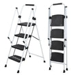 White Four-step Ladder, Light Folding Four-step Stool, Wide Anti-skid Pedal And Safety Handle, Strong Steel Ladder, Multi-purpose Ladder, Applicable To Family, Kitchen, Office Elevator