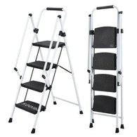 White Four-step Ladder, Light Folding Four-step Stool, Wide Anti-skid Pedal And Safety Handle, Strong Steel Ladder, Multi-purpose Ladder, Applicable To Family, Kitchen, Office Elevator