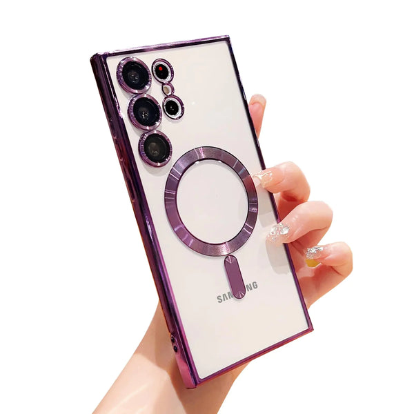 ISEEKIMI Magnetic Case for Samsung Galaxy S23 Ultra for MagSafe Case/Electroplated Clear Slim Samsung S23 Ultra Phone Case/Shockproof Samsung S23 Ultra Case(Purple)