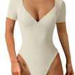 Women's Short Sleeve Bodysuit V Neck Body Suits Seamed Cup Going Out Tops Shirt