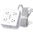 Flat Plug Extension Cord Power Strip - YISHU 6 Feet Ultra Thin Braided Power Cord with 8 Outlet Extender and 4 USB Ports for Travel, Cruise Ship, and Dorm Room Essentials