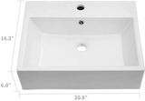 Floating Bathroom Sink Wall Mounted - Lordear 21"x16" Bathroom Vessel Sink Floating Wall Hung Sink Rectangle White Porcelain Ceramic Vessel Vanity Sink Art Basin with Faucet Hole and Overflow