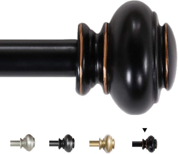 H.VERSAILTEX Window Curtain Rods for Windows 48 to 84 Inches Adjustable Decorative 3/4 Inch Diameter Single Window Curtain Rod Set with Classic Finials, Black with Antique Bronze Finishing