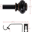 H.VERSAILTEX Window Curtain Rods for Windows 48 to 84 Inches Adjustable Decorative 3/4 Inch Diameter Single Window Curtain Rod Set with Classic Finials, Black with Antique Bronze Finishing