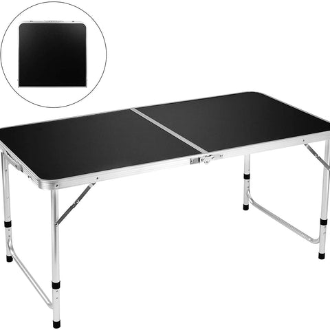 (Dented a little and very unnoticeable) FiveJoy Folding Camping Table, 4 FT Aluminum Height Adjustable Lightweight Desk Portable Handle, Top Weatherproof and Rust Resistant Table for Outdoor Picnic Beach Backyard, 47