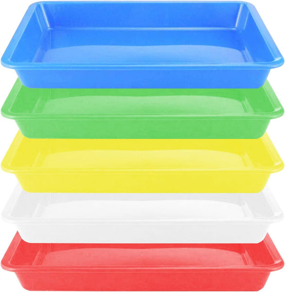 Plastic Art Trays,5 Pieces Stackable Activity Tray Crafts Organizer Tray Serving Tray Jewelry Tray for DIY Projects, Painting, Beads, Organizing Supply,5 Color (9.6 x 7.08 x 0.94 inch)