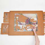 Bits and Pieces - The Original Jumbo 1500 pc Wooden Puzzle Plateau-Smooth Fiberboard Work Surface - Four Sliding Drawers Complete This Puzzle Storage System