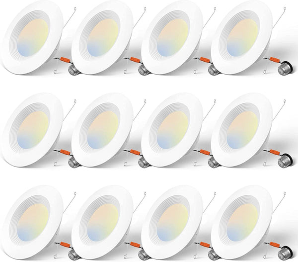 Amico 5/6 inch 5CCT LED Recessed Lighting 12 Pack, Dimmable, IC & Damp Rated, 12.5W=100W, 950LM Can Lights with Baffle Trim, 2700K/3000K/4000K/5000K/6000K Selectable, Retrofit Installation - ETL & FCC