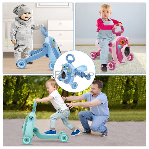 3 in 1 Sit-to-Stand Learning Walker Scooter Baby Walker Ride on Car Kids Multifunctional Activity Center Educational for Girls and Boys (Astronaut, Pink)