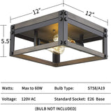 Osimir 2-Light Square Flush Mount Ceiling Light, 12 inch Farmhouse Ceiling Light Fixture, Black & Wood Grain Texture Finish, RE9180-2A