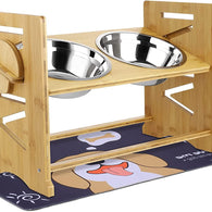 Upgraded Elevated Dog Bowls for Large Dogs - Romantic Bear Adjustable Bamboo Stand Dog Bowls for Large Dogs with 2 Stainless Steel Raised Dog Bowl Adjusts to 6 Height for Indoor Dogs and Cats