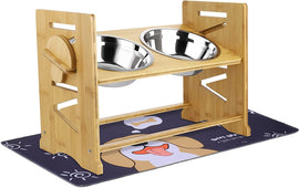 Upgraded Elevated Dog Bowls for Large Dogs - Romantic Bear Adjustable Bamboo Stand Dog Bowls for Large Dogs with 2 Stainless Steel Raised Dog Bowl Adjusts to 6 Height for Indoor Dogs and Cats