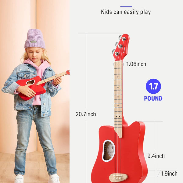 Donner Kids Guitar 3 String Mini Acoustic Guitar for Beginner, free Lessons & APP, Stuner, Picks and other Accessories, Gift for Children, Tri-pop Series - Red