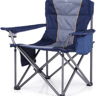 ALPHA CAMP Oversized Camping Folding Chair Heavy Duty Lawn Chair with Cooler Bag Support 450 LBS Steel Frame Collapsible Padded Arm Chair Quad Lumbar Back Chair Portable for Outdoor,Blue