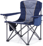 ALPHA CAMP Oversized Camping Folding Chair Heavy Duty Lawn Chair with Cooler Bag Support 450 LBS Steel Frame Collapsible Padded Arm Chair Quad Lumbar Back Chair Portable for Outdoor,Blue