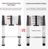 Ohuhu 8.5 FT Aluminum Telescoping Ladder, One-Button Retraction Heavy Duty Extension Ladder for Home, ANSI Certified Collapsible Ladders with Safe Slow Restoring for RV Roof Loft