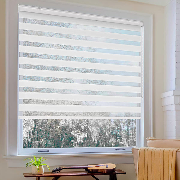 JDALL Zebra Roller Blinds for Windows, Dual Layer Zebra Roller Sheer Blind, Easy Light Control for Privacy Light Filtering Roller Shades for Windows, 42" W X 72" H, White