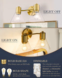 LMS Gold Bathroom Vanity Light Fixtures, 2 Light Bathroom Light Fixtures with White Glass Shade, LMS-100