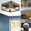 Osimir 2-Light Square Flush Mount Ceiling Light, 12 inch Farmhouse Ceiling Light Fixture, Black & Wood Grain Texture Finish, RE9180-2A