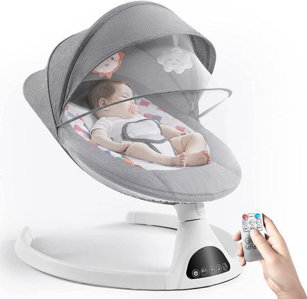 Baby Swing for Infants, Electric Portable Baby Swing for Newborn, Bluetooth Touch Screen/Remote Control Timing Function 5 Swing Speeds Baby Rocker Chair with Music Speaker 5 Point Harness Gray