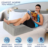 Leg Elevation Pillow with Memory Foam Top - Elevated Leg Rest Pillow for Circulation, Swelling, Knee Pain Relief - Wedge Pillow for Legs, Sleeping, Reading, Relaxing - Removable Washable Cover - 8inch