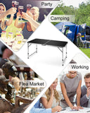 (Dented a little and very unnoticeable) FiveJoy Folding Camping Table, 4 FT Aluminum Height Adjustable Lightweight Desk Portable Handle, Top Weatherproof and Rust Resistant Table for Outdoor Picnic Beach Backyard, 47" x 24",Black