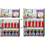 X-cosrack Stackable Pantry Baskets Household Food Storage Organizer with Handles 3 Pack, Foldable Snack Rack Stand with Open Front Stacking Farmhouse Bins for Countertop Cabinets Kitchen