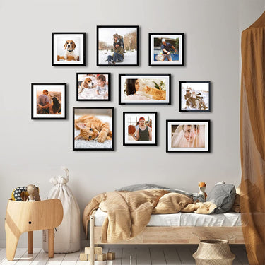 upsimples 16x16 Picture Frame Made of High Definition Glass, Display Pictures 12x12 with Mat or 16x16 Without Mat, Gallery Wall Frame Set, Black
