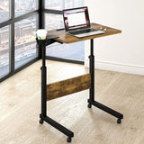 Klvied Mobile Standing Desk, Rolling Desk with Cup Holder, Portable Laptop CouchTable, Small Computer Desk, Bedside Table, Mobile Laptop Stand, Work Desk for Home Office, Walnut