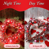 Valentines/Wedding Wreath with 20 Red LEDs, 12 Inch Heart Wreath with Handmade Heart Bow, Artificial Grapevine Red Berries Front Door Wreath for Valentine's Day Wedding Anniversary Decor (Red, Pink, White)