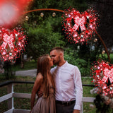 Valentines/Wedding Wreath with 20 Red LEDs, 12 Inch Heart Wreath with Handmade Heart Bow, Artificial Grapevine Red Berries Front Door Wreath for Valentine's Day Wedding Anniversary Decor (Red, Pink, White)