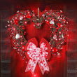 Valentines/Wedding Wreath with 20 Red LEDs, 12 Inch Heart Wreath with Handmade Heart Bow, Artificial Grapevine Red Berries Front Door Wreath for Valentine's Day Wedding Anniversary Decor (Red, Pink, White)